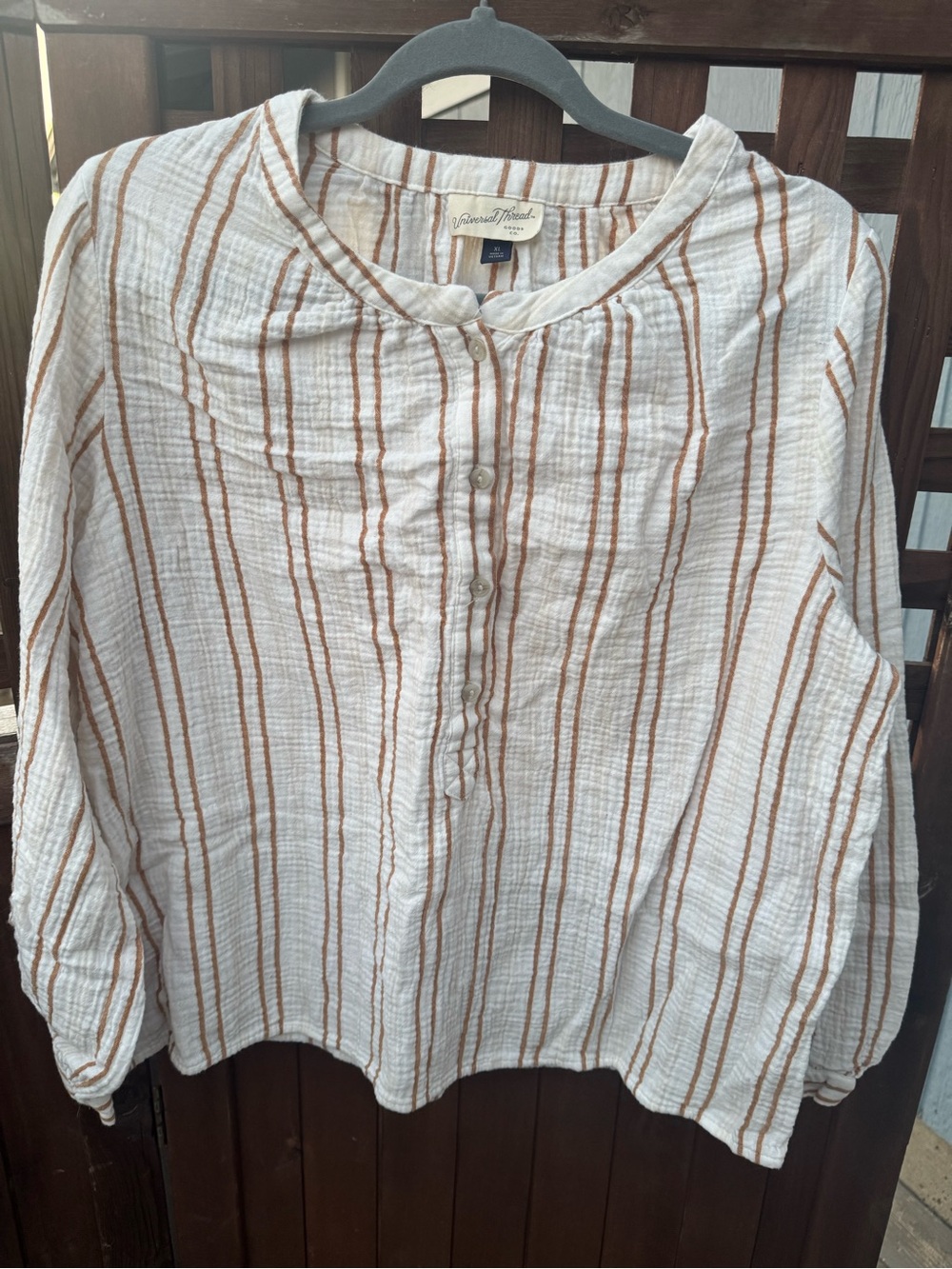 Universal Thread White Cream Blouse with Tan Stripes